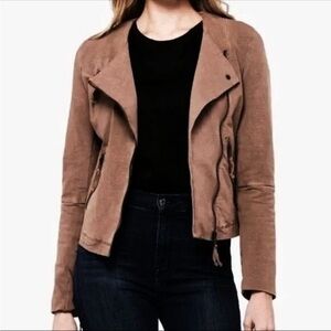 Stylish Women's Brown moto Jacket bodycon boho medium neutral pockets western
